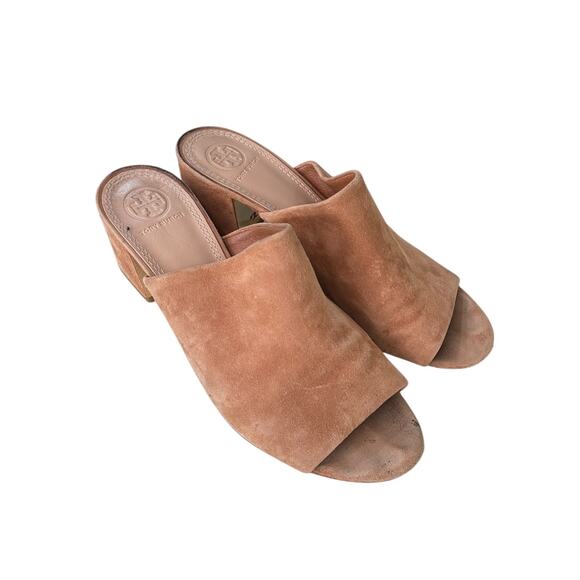 Tory‎ Burch Brown Suede Block Heel Sandal Size 7.5 - Picture 1 of 7